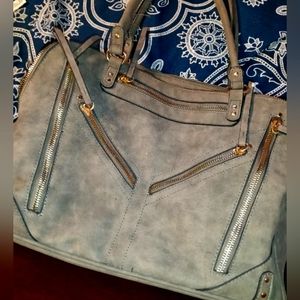 Violet Ray Triple Entry Angled Zip Satchel - Soft Gray East West Logan